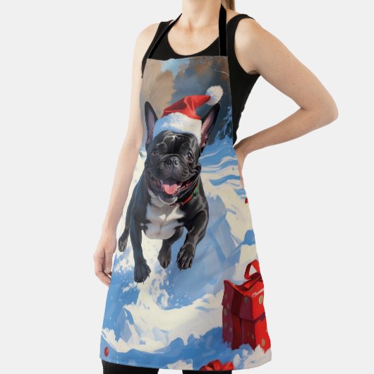Zwarte Franse Bulldog Kerstfeest Sneeuwscène Schort (Insitu)