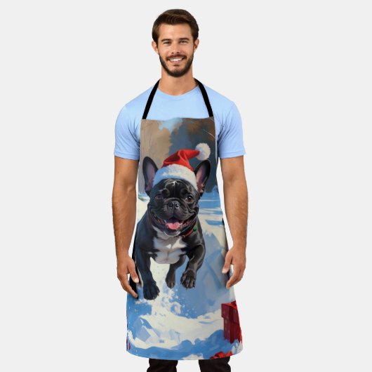 Zwarte Franse Bulldog Kerstfeest Sneeuwscène Schort (Gedragen)