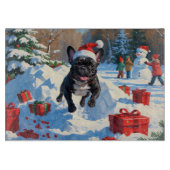 Zwarte Franse Bulldog Kerstfeest Sneeuwscène Snijplank (Voorkant)