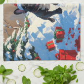 Zwarte Franse Bulldog Kerstfeest Sneeuwscène Theedoek (Gevouwen)