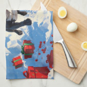 Zwarte Franse Bulldog Kerstfeest Sneeuwscène Theedoek (Quarter Fold)