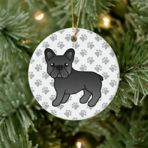 Zwarte Franse Bulldog Schattige Cartoon Hond Keramisch Ornament