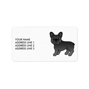 Zwarte Franse Bulldog Schattige Cartoon Hond & Tek Etiket