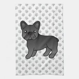 Zwarte Franse Bulldog Schattige Cartoon Hond Theedoek