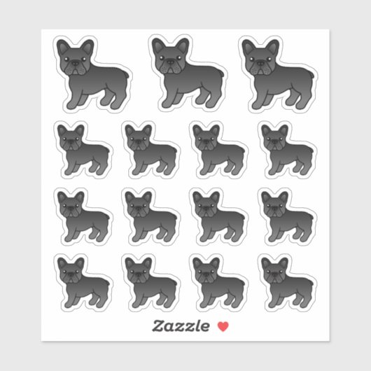 Zwarte Franse Bulldog Schattige Cartoon Honden Sticker (Vel)