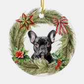 Zwarte Franse Bulldog Star Bow Krans Keramisch Ornament (Voorkant)