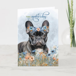 Zwarte Franse Bulldog Wilde Bloemen Moederdag Feestdagen Kaart