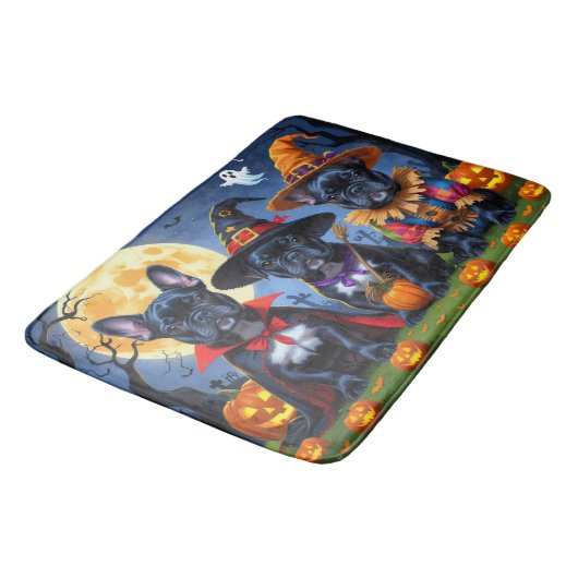 Zwarte Franse Bulldogs Pompoen Halloween Grappig Badmat (Gekanteld)