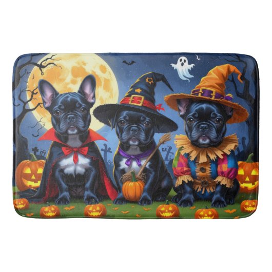Zwarte Franse Bulldogs Pompoen Halloween Grappig Badmat (Voorkant)