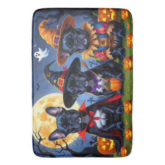 Zwarte Franse Bulldogs Pompoen Halloween Grappig Badmat (Voorkant Verticaal)