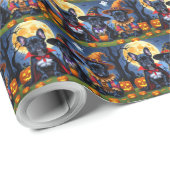 Zwarte Franse Bulldogs Pompoen Halloween Grappig Cadeaupapier (Rol Hoek)