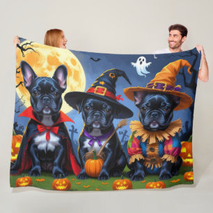 Zwarte Franse Bulldogs Pompoen Halloween Grappig Fleece Deken