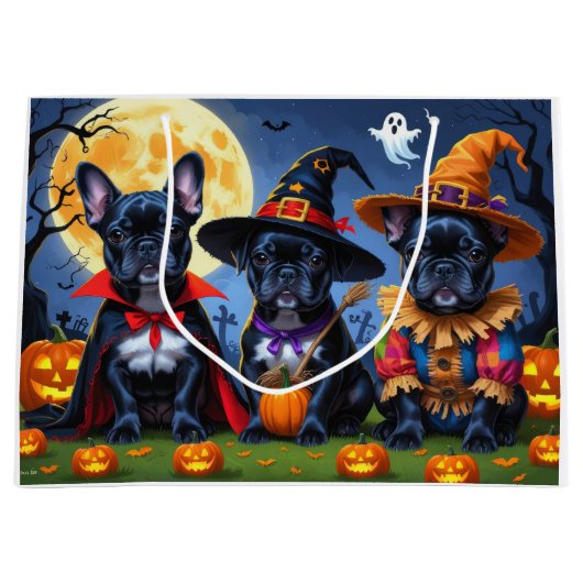 Zwarte Franse Bulldogs Pompoen Halloween Grappig Groot Cadeauzakje (Voorkant)