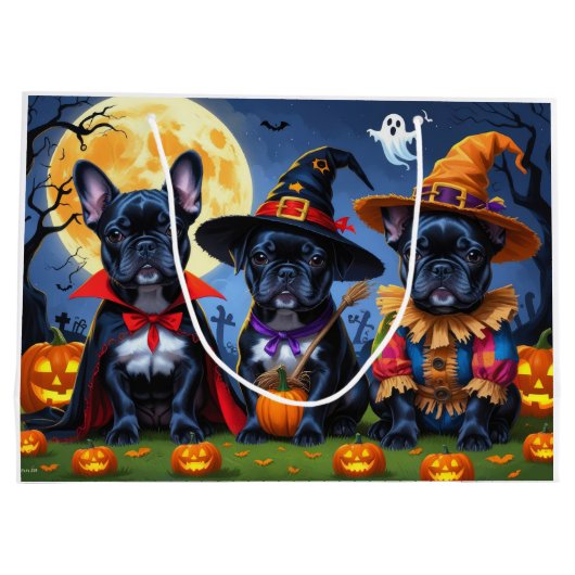 Zwarte Franse Bulldogs Pompoen Halloween Grappig Groot Cadeauzakje (Achterkant)