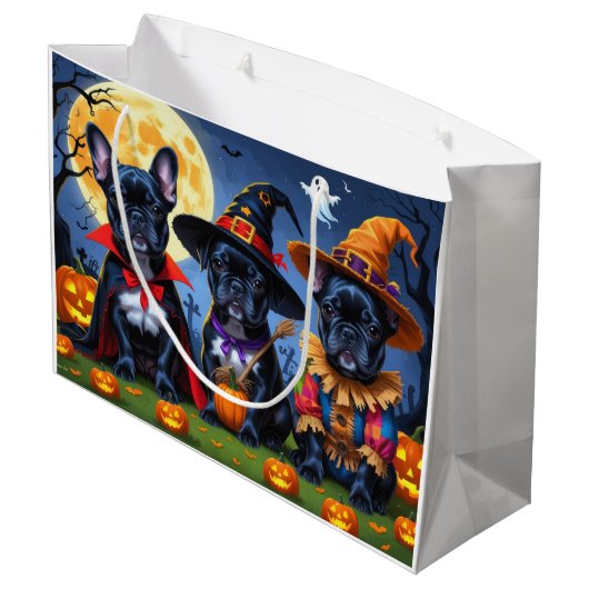 Zwarte Franse Bulldogs Pompoen Halloween Grappig Groot Cadeauzakje (Achterkant Gekanteld)
