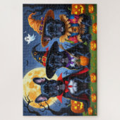 Zwarte Franse Bulldogs Pompoen Halloween Grappig Legpuzzel (Verticaal)