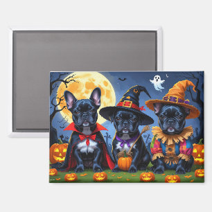 Zwarte Franse Bulldogs Pompoen Halloween Grappig Magneet