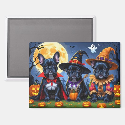 Zwarte Franse Bulldogs Pompoen Halloween Grappig Magneet (Voorkant / Achterkant)