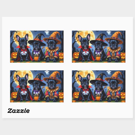 Zwarte Franse Bulldogs Pompoen Halloween Grappig Rechthoekige Sticker (Vel)