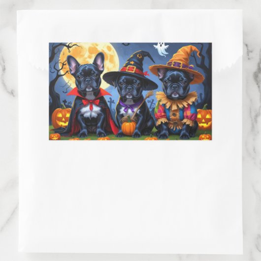 Zwarte Franse Bulldogs Pompoen Halloween Grappig Rechthoekige Sticker (Tas)