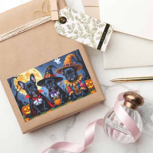 Zwarte Franse Bulldogs Pompoen Halloween Grappig Rechthoekige Sticker (Geschenken)