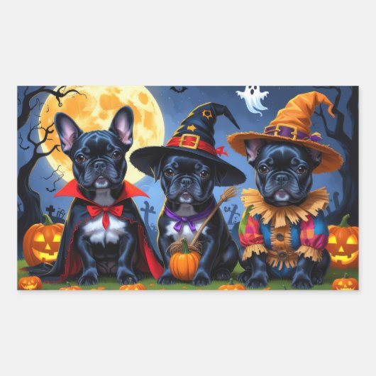 Zwarte Franse Bulldogs Pompoen Halloween Grappig Rechthoekige Sticker (Voorkant)