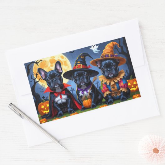 Zwarte Franse Bulldogs Pompoen Halloween Grappig Rechthoekige Sticker (Envelop)