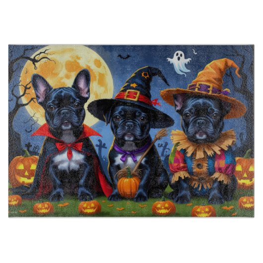 Zwarte Franse Bulldogs Pompoen Halloween Grappig Snijplank (Voorkant)