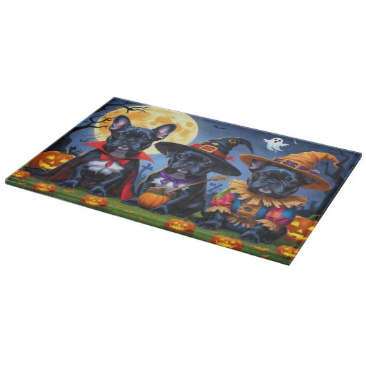 Zwarte Franse Bulldogs Pompoen Halloween Grappig Snijplank (Hoek)