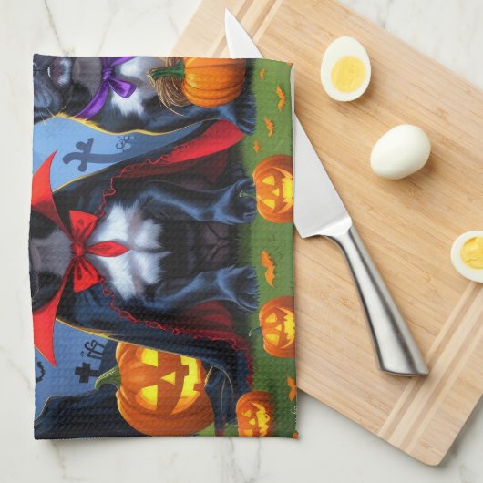 Zwarte Franse Bulldogs Pompoen Halloween Grappig Theedoek (Quarter Fold)