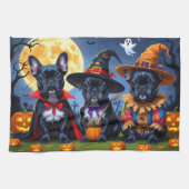 Zwarte Franse Bulldogs Pompoen Halloween Grappig Theedoek (Horizontaal)