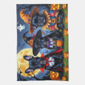 Zwarte Franse Bulldogs Pompoen Halloween Grappig Theedoek (Verticaal)
