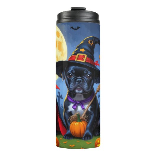 Zwarte Franse Bulldogs Pompoen Halloween Grappig Thermosbeker (Voorkant)