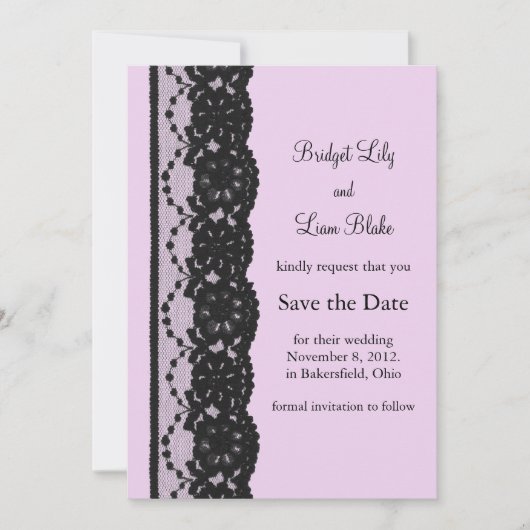 Zwarte Franse kant Opslaan datum Save The Date (Voorkant)