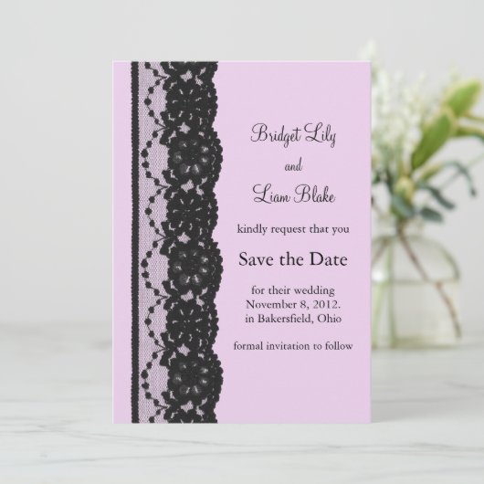 Zwarte Franse kant Opslaan datum Save The Date (Staand voorkant)