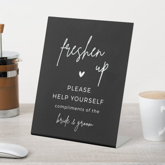Zwarte Freshen Up Compliments Trouwmand Reclamebord Met Voetstuk (Insitu)