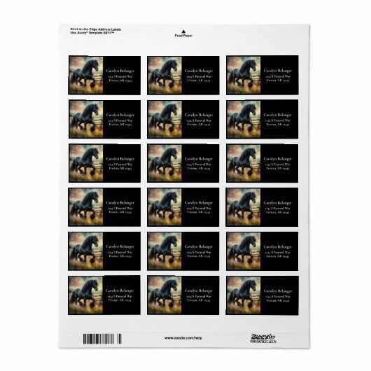 Zwarte Fresian Horse Pasture Rustic Fence Etiket (Full Sheet)