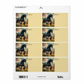 Zwarte Fresian Horse Pasture Rustic Fence Etiket (Full Sheet)