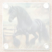 Zwarte Fresian Horse Pasture Rustic Fence Glazen Onderzetter (Achterkant)