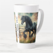 Zwarte Fresian Horse Pasture Rustic Fence Latte Mok (Rechterhoek)