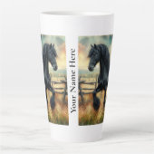 Zwarte Fresian Horse Pasture Rustic Fence Latte Mok (Voorkant)
