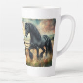 Zwarte Fresian Horse Pasture Rustic Fence Latte Mok (Rechts)