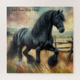 Zwarte Fresian Horse Pasture Rustic Fence Legpuzzel