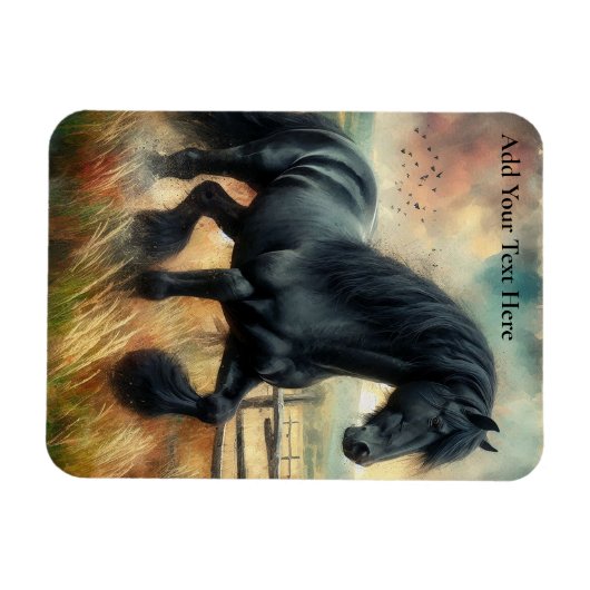 Zwarte Fresian Horse Pasture Rustic Fence Magneet (Horizontaal)