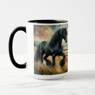 Zwarte Fresian Horse Pasture Rustic Fence Mok