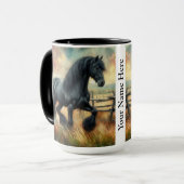 Zwarte Fresian Horse Pasture Rustic Fence Mok (Voorkant links)