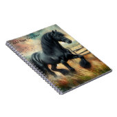 Zwarte Fresian Horse Pasture Rustic Fence Notitieboek (Rechterzijde)