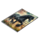 Zwarte Fresian Horse Pasture Rustic Fence Notitieboek (Linkerzijde)