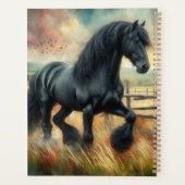 Zwarte Fresian Horse Pasture Rustic Fence Planner (Achterkant)