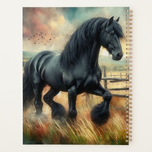 Zwarte Fresian Horse Pasture Rustic Fence Planner (Achterkant)